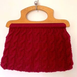Knitted Handbag With Wooden Handle